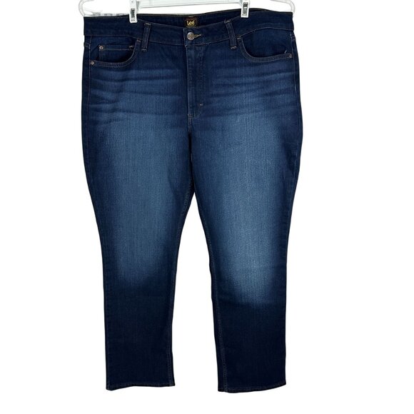 Lee Womens Midrise Straight Denim Jeans Size 20M Friction Resistant Dark Wash - Picture 1 of 7